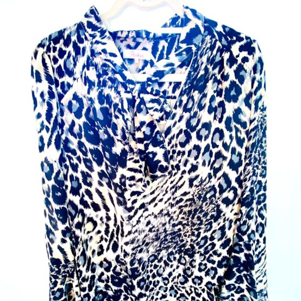 Parker Silk Leopard Print Neck Tie Dress